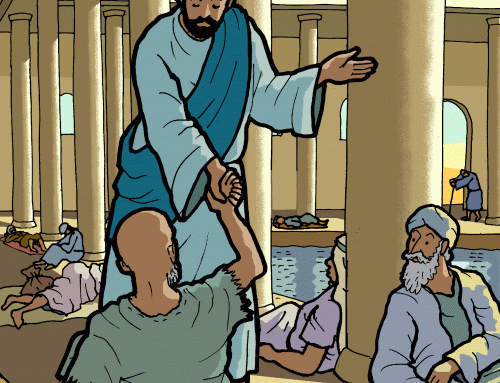 Jeesus parantaa miehen Betesdan altaalla