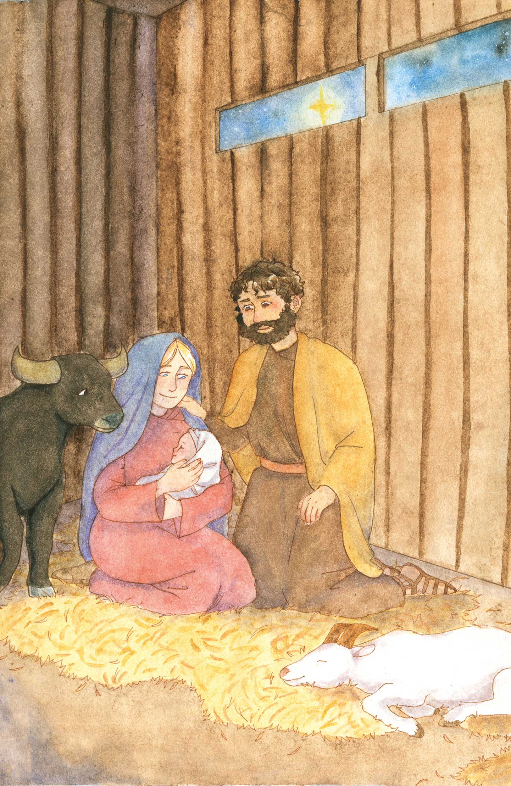 Maria, Joosef ja Jeesus-lapsi tallissa